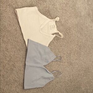 Women's Ribbed Tank Tops - White and Light Blue